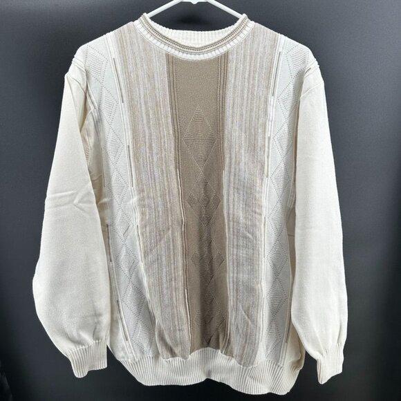 Pronto Uomo Other - Pronto Uomo Sweater Adult L Creme Brown Textured Knit Casual Sweatshirt Grandpa